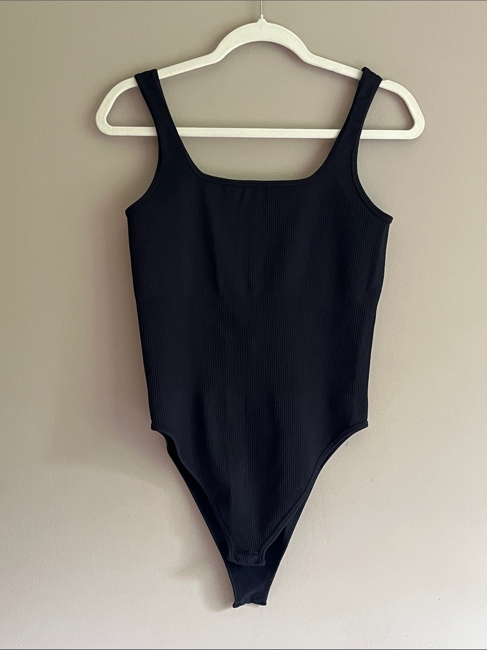 OQQ Ribbed Square Neck Sleeveless Black Bodysuit size XL